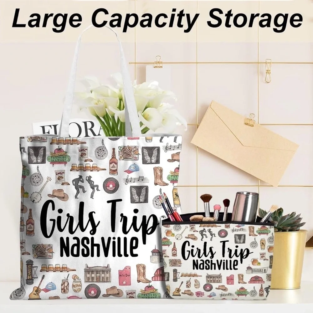 NEW!Girls Trip Nashville Canvas Tote and Pouch Set